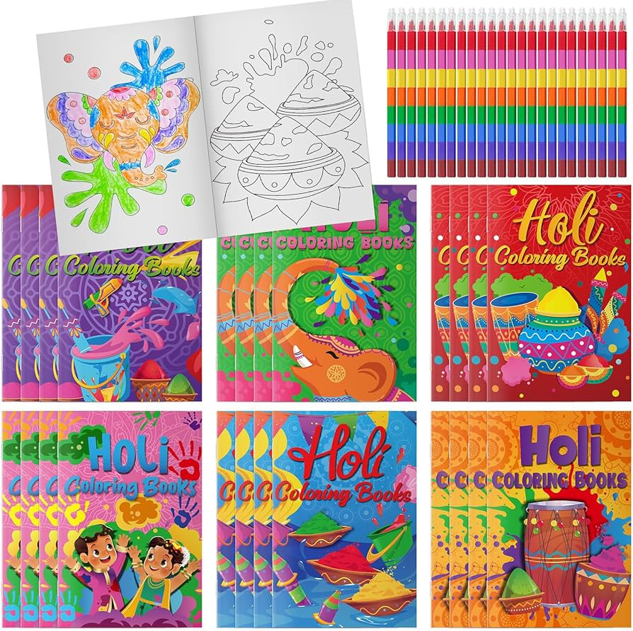 Cinrobiye 24 Set Holi Coloring Books Bulk DIY Mini Happy Holi Art Drawing Set with Stacking Crayo... | Amazon (US)