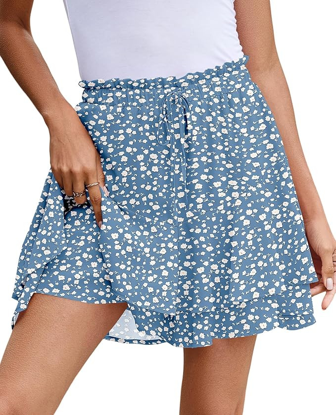 SimpleFun Womens Skorts Floral Ruffled Chiffon Flowy Shorts Summer Flared Mini Skirts | Amazon (US)