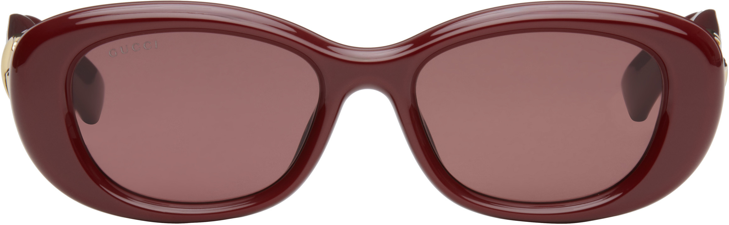 Gucci Burgundy GG Oval Sunglasses | SSENSE
