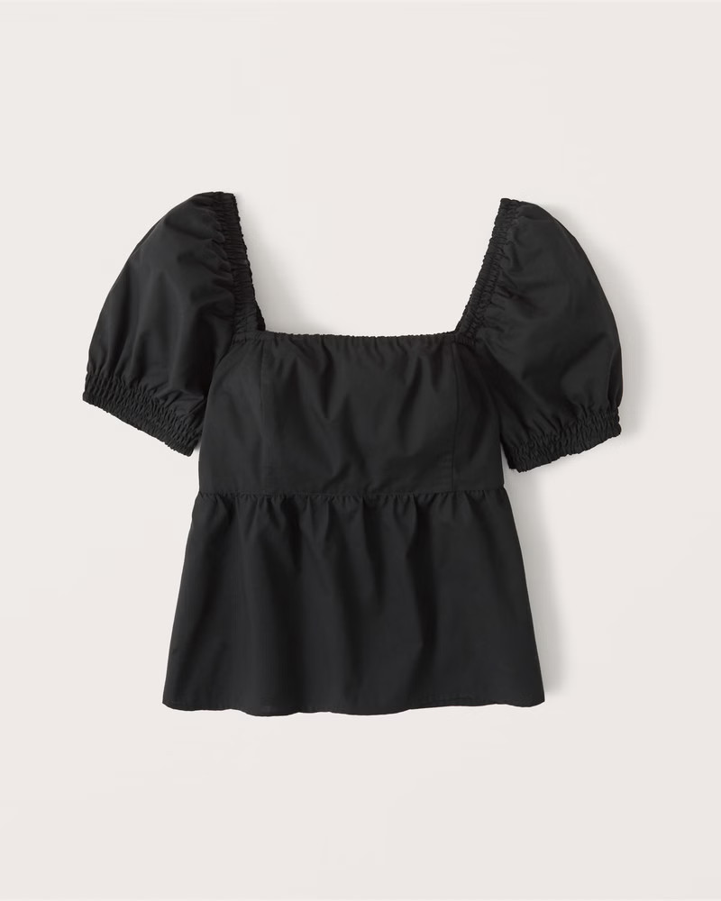 Short-Sleeve Poplin Babydoll Blouse | Abercrombie & Fitch (US)
