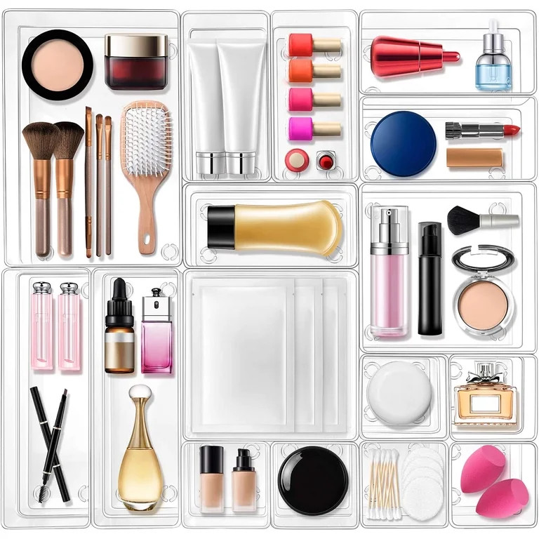 16 Desk Drawer Organizer Set Clear, Makeup Drawer Organizer and Storage with 5 Sizes Bathroom Org... | Walmart (US)