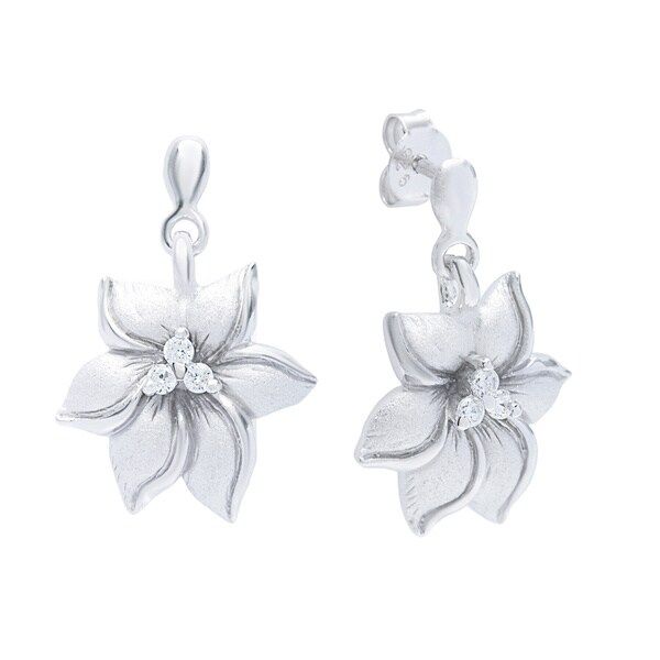 La Preciosa Sterling Silver and Cubic Zirconia Matte Flower Earrings | Bed Bath & Beyond