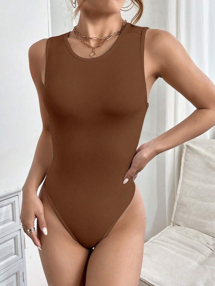 SHEIN PETITE Solid Slim Fit Tank Bodysuit | SHEIN