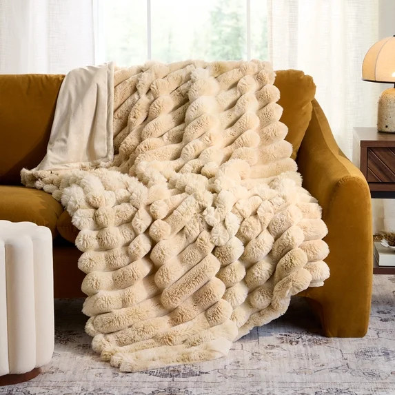 Better Homes & Gardens Channel Dyed Vanilla Dream Faux Fur Oversized Throw, 50" x 72" | Walmart (US)
