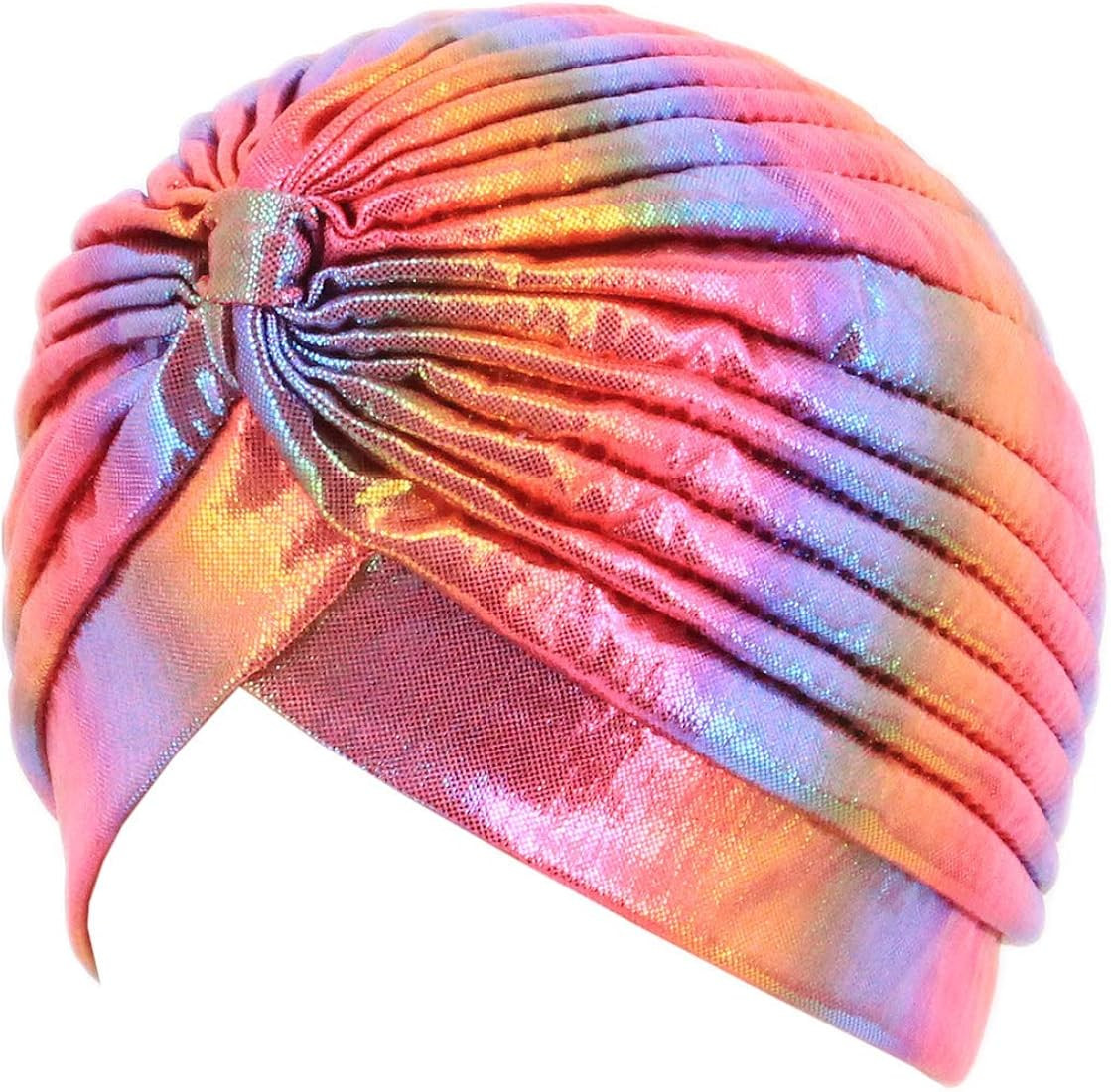 Surkat Unisex Metallic Arab India Pleated Turban Headwrap Swami Hat Costume Hat Chemo Cap | Amazon (US)