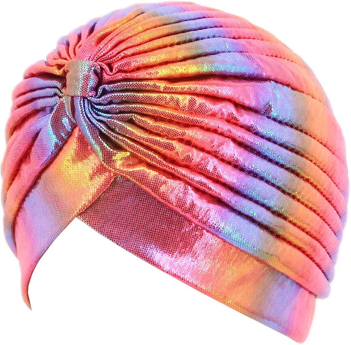 Surkat Unisex Metallic Arab India Pleated Turban Headwrap Swami Hat Costume Hat Chemo Cap | Amazon (US)