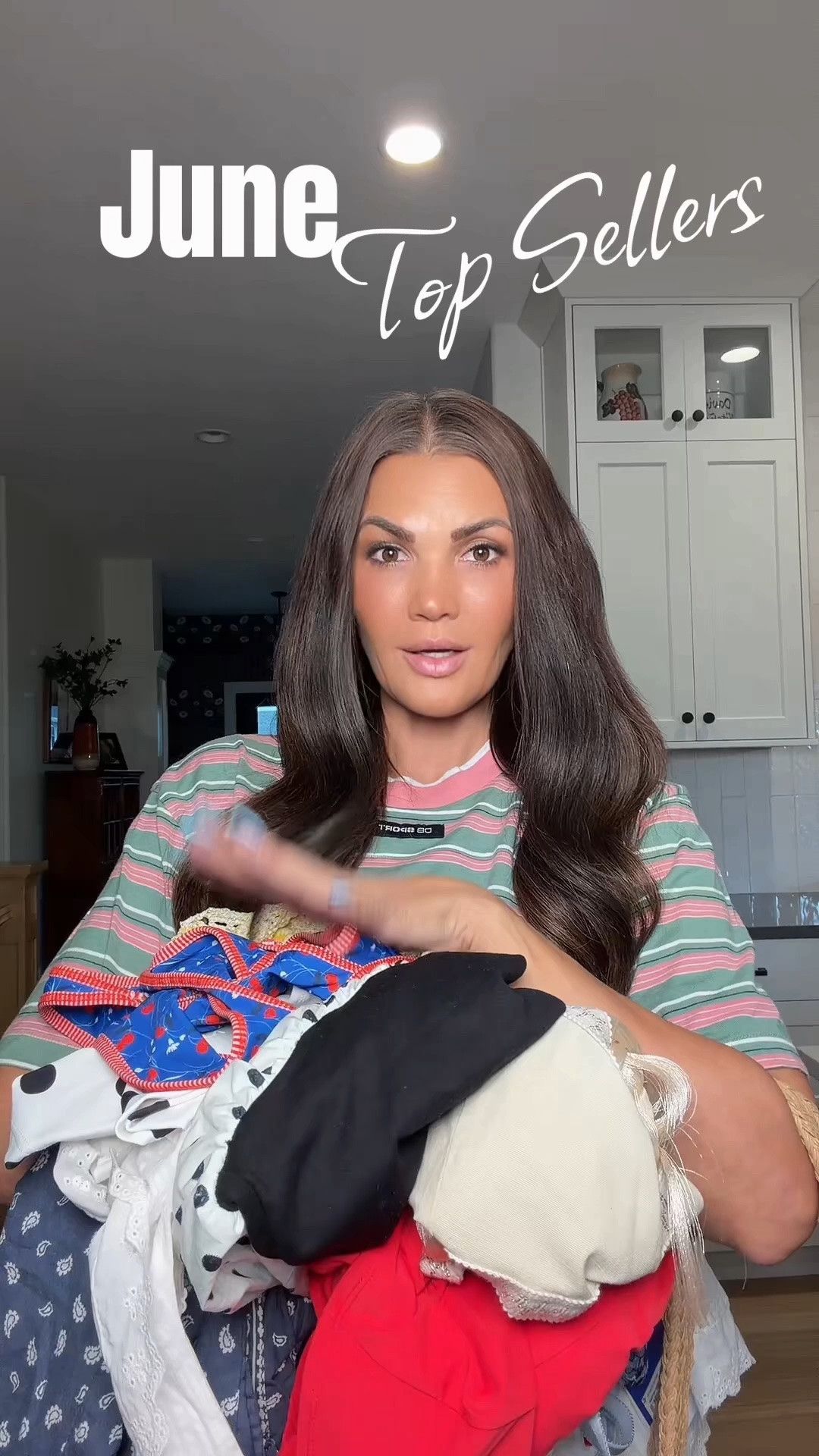 My Top Selling Items for June 
1. Dairy Boy Stripes (in my ShopMy) 
2. Milkstain Activewear (in my ShopMy and Bio) - Code: KRISTINROSEDAVIS
3. Mentionables - Code: WILDONE
4. Skatie Bronco Print (in my ShopMy)
5. Skatie Ischia Print (in my ShopMy)
6. Teddy Hat from Gigi Pip - Code: Kristin15
7. 12th Tribe Haven Fringe Dress 
8. Baublebar Name Necklace 
9. Aritzia Attire Vest
10. Aritzia Limitless Pants 
11. Target Bandana Set
12. Target White Dress
13. Target Polka Dot Dress
14. Target Summer Bag
15. Target Activewear Dress

#LTKootd #LTKActive #LTKSwim
