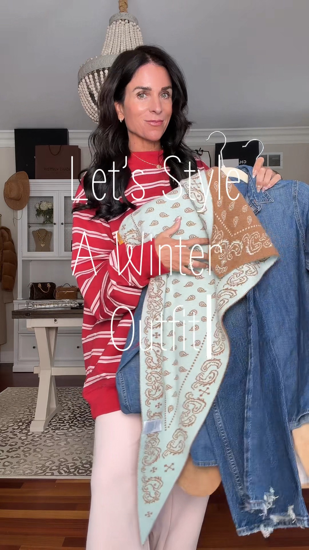 Wearing a 24 regular in denim
Medium top
XS jacket
Love this cashmere bandana scarf!

#LTKootd #LTKSeasonal #LTKOver40