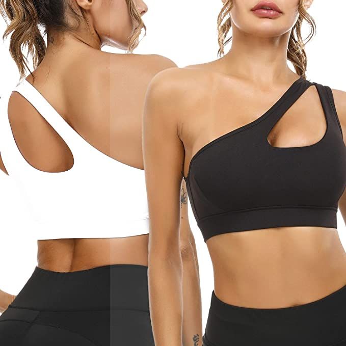 Sykooria Womens One Shoulder Sports Bras Workout Yoga Bra Sexy Cute Medium Support | Amazon (US)