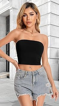 ADOREJOY 2 Pieces Crop Tube Tops for Women Strapless Slim Stretchy Fit Y2K Summer Going Out Bande... | Amazon (CA)