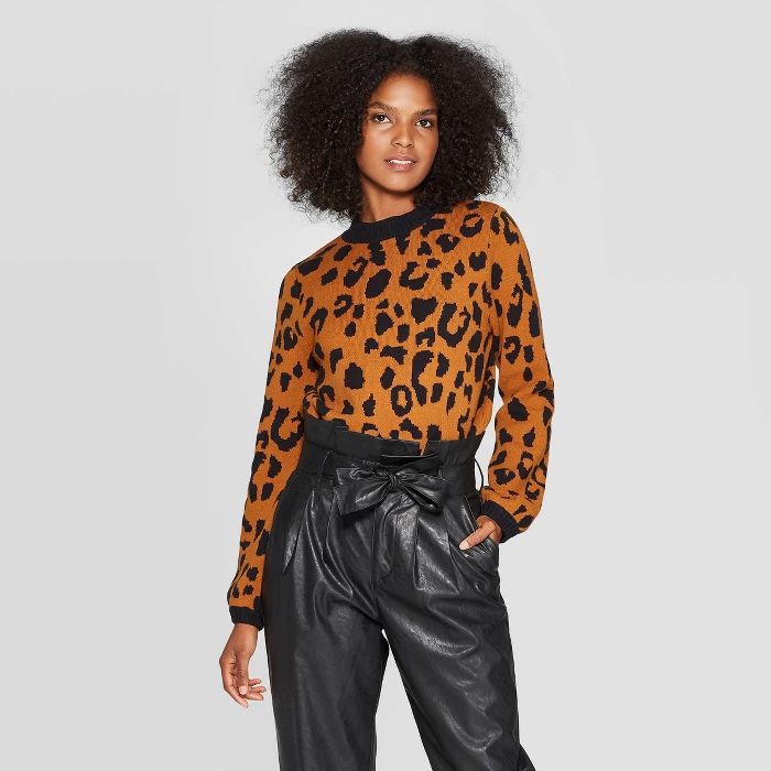 Women's Leopard Print Crewneck Pullover Sweater - Who What Wear™ | Target