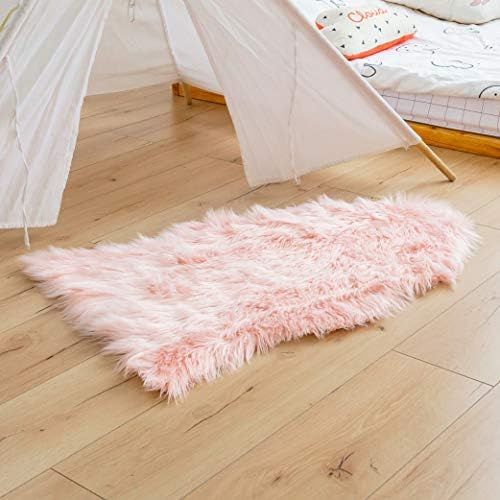 Ashler Soft Faux Sheepskin Fur Rug Pink Fluffy Area Rug Shag Rug Carpets for Bedroom Living Room, 2  | Amazon (US)