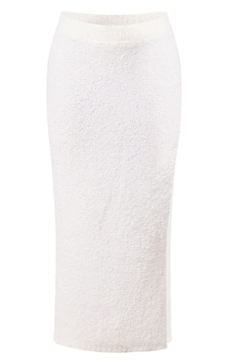 Cream Boucle Chunky Knit Split Maxi Skirt | PrettyLittleThing UK