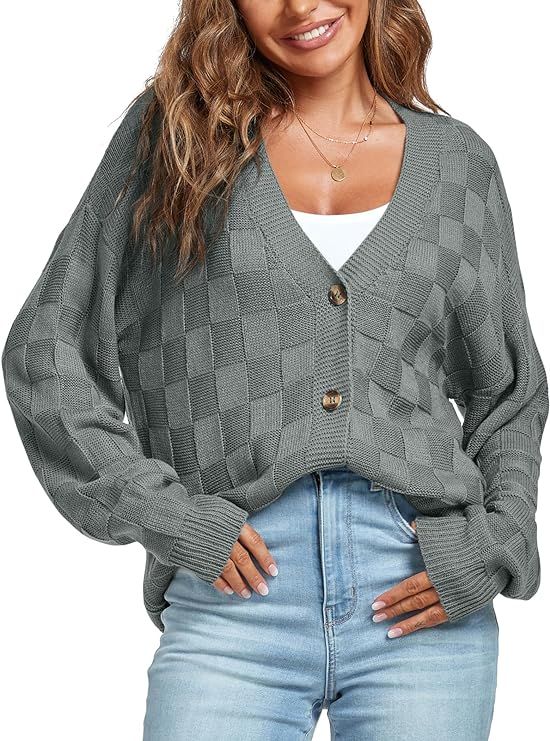 ZAFUL Women's Sweater Cardigans Long Sleeve Open Front Button Cardigan 2023 Classic Fall Checkerb... | Amazon (US)