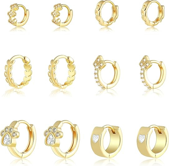 Wgoud Small Gold Hoop Earrings Set for Women, 6 Pairs 14K Gold Plated Hypoallergenic Lightweight ... | Amazon (US)