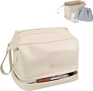 Pocmimut Leather Makeup Bag,Makeup Bag Cosmetic Bag for Women 2-in-1 Portable Drawstring Travel M... | Amazon (US)