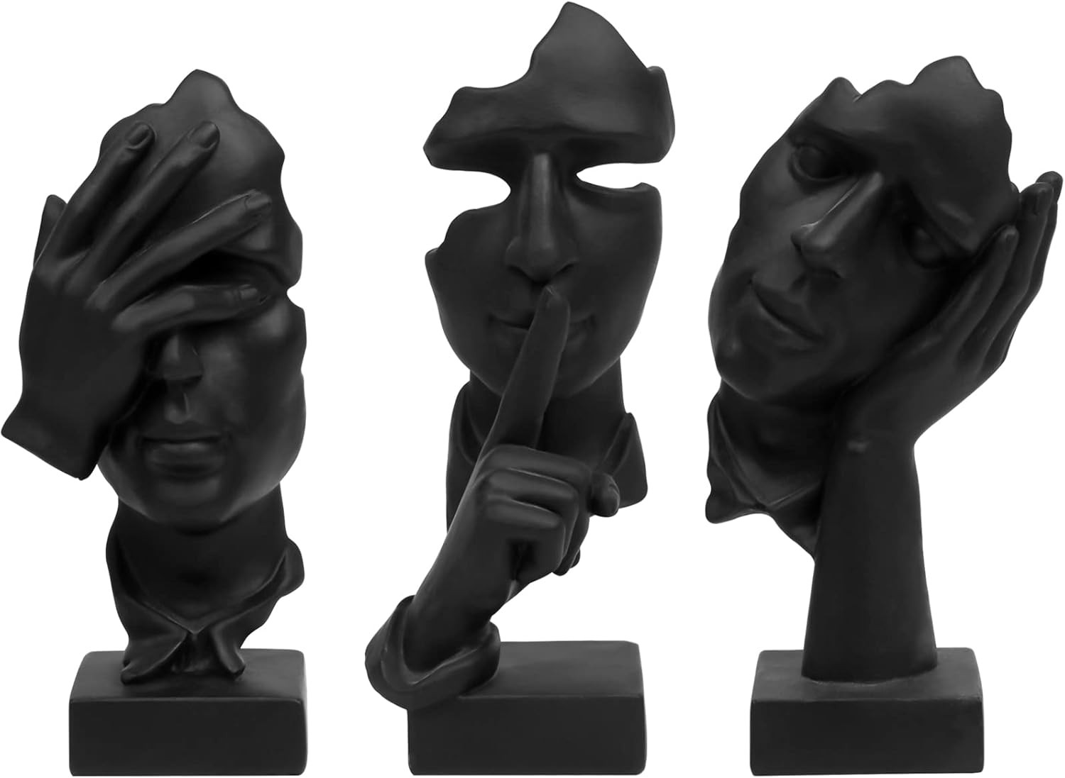 prosfalt 3 Pcs Thinker Statue, Silence is Gold Abstract Art Figurine, No Hear No See No Speak Modern Home Resin Sculptures Decorative Objects Decor for Home Office Bookshelf Desktop(Black) (A-41) | Amazon (US)