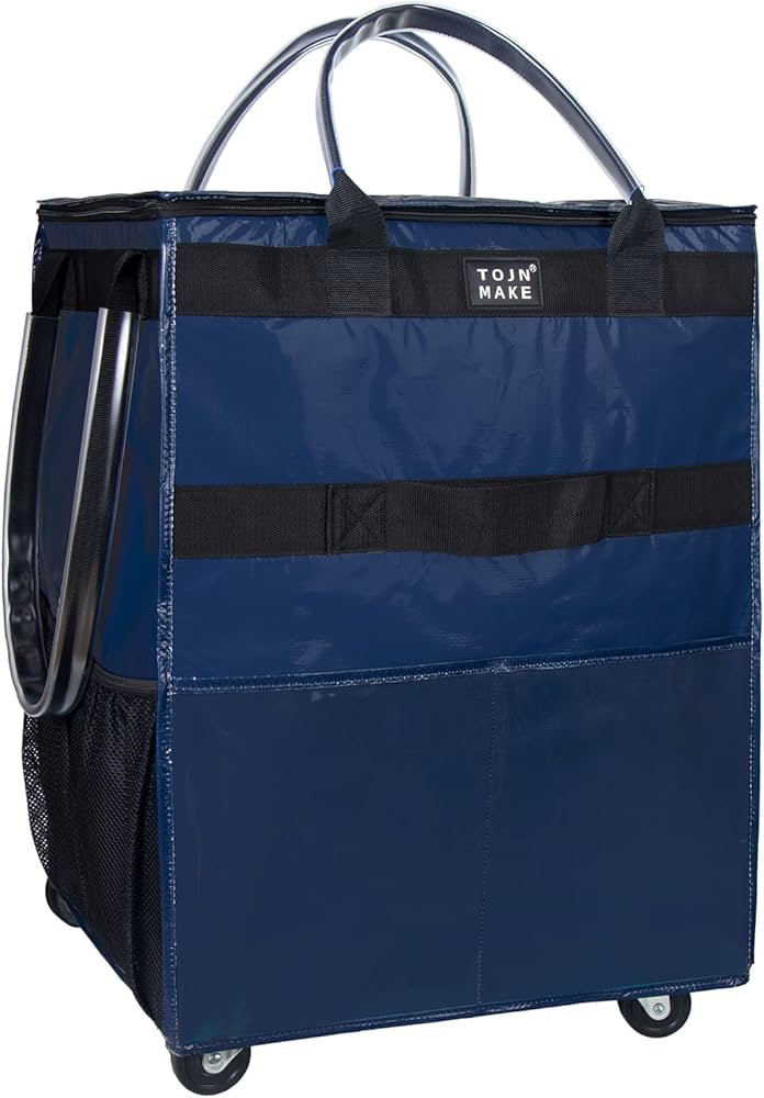 Reusable Grocery Bag On Wheels, Shopping Trolley with 8 Pockets and Zipper Cover Foldable Rolling... | Amazon (US)