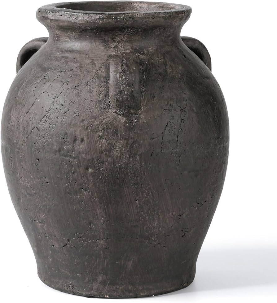 Rustic Ceramic Distressed Vase, 9.5"H Handmade Terracotta Vases with 3 Ear Handles, Decorative Fl... | Amazon (US)