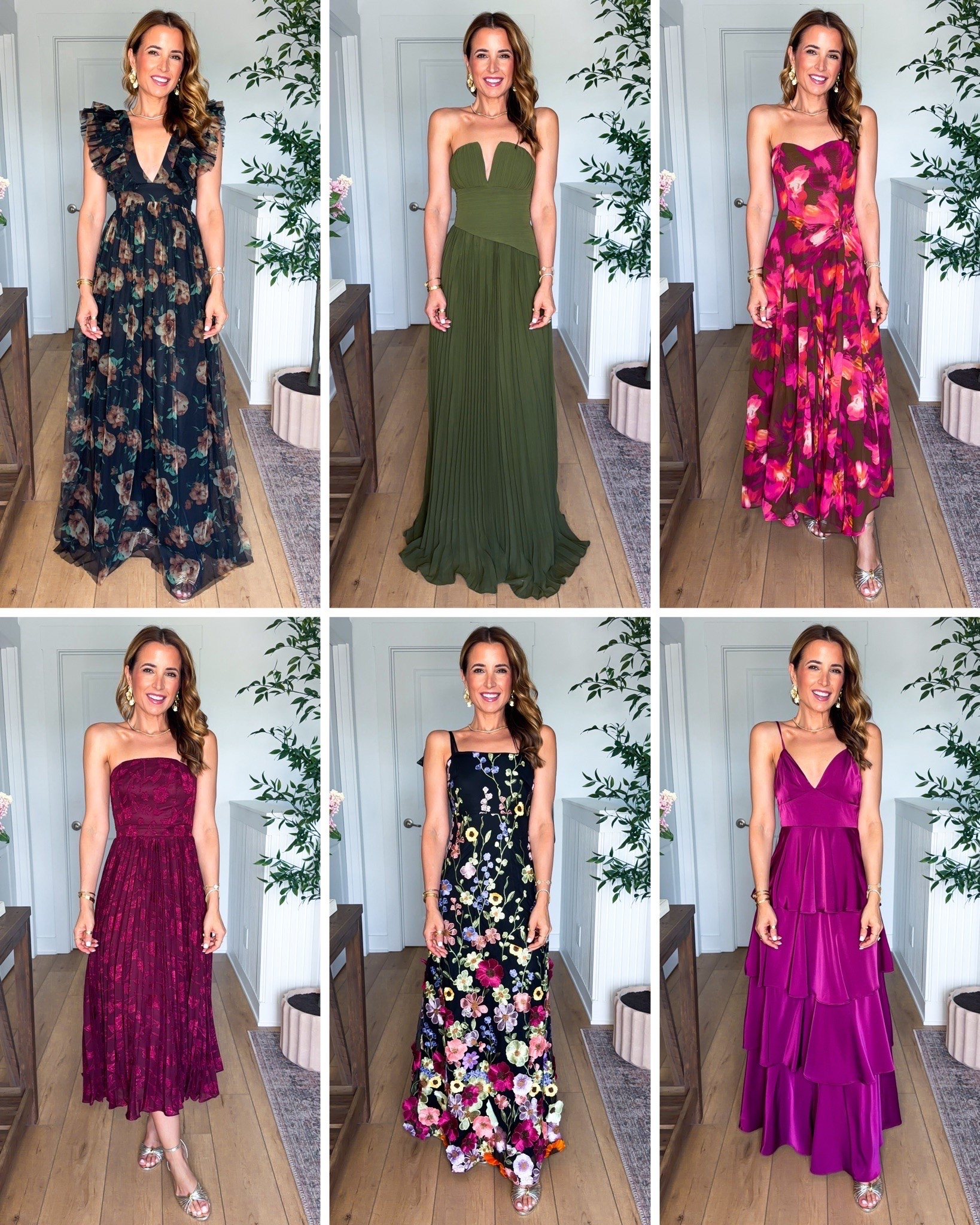 Wedding guest dress. Fall wedding guest. Winter wedding guest. Summer wedding guest. Floral maxi dresses. Pleated maxi dresses. Tiered maxi dresses. Cocktail dress. Rehearsal dinner dress. Black-tie optional dress. Party dress. Gold heels are TTS.
#1: XXS with adjustable straps
#2: XXS with adjustable straps
#3: XXS - bust runs snug so size up if in-between sizes
#4: XS - bust runs a smidge big on me and I’m a 32b
#5: XXS - would need to get this hemmed but it’s gorgeous!
#6: XS - runs a smidge big in bust and I would need to get hemmed

#LTKWedding #LTKTravel #LTKootd