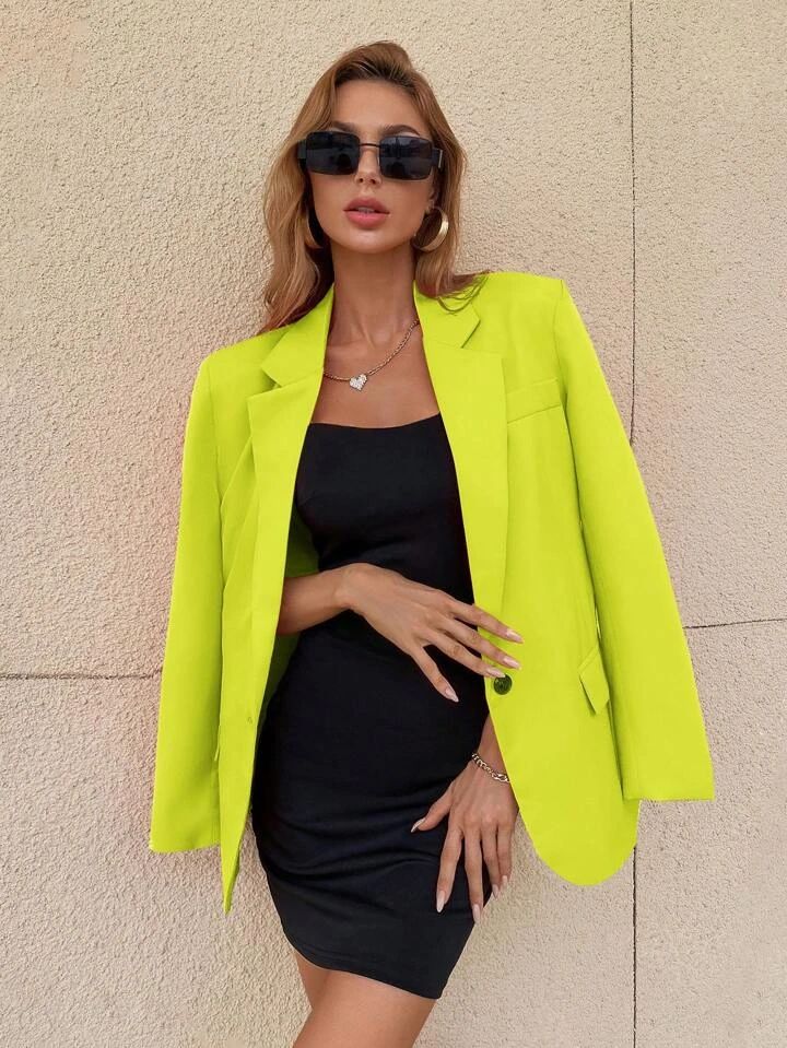 SHEIN BIZwear Neon Lime Single Button Blazer Workwear | SHEIN