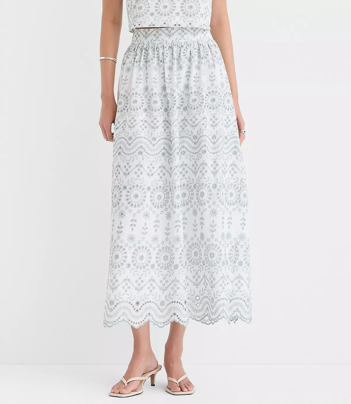 Scalloped Eyelet Poplin Midi Skirt | LOFT