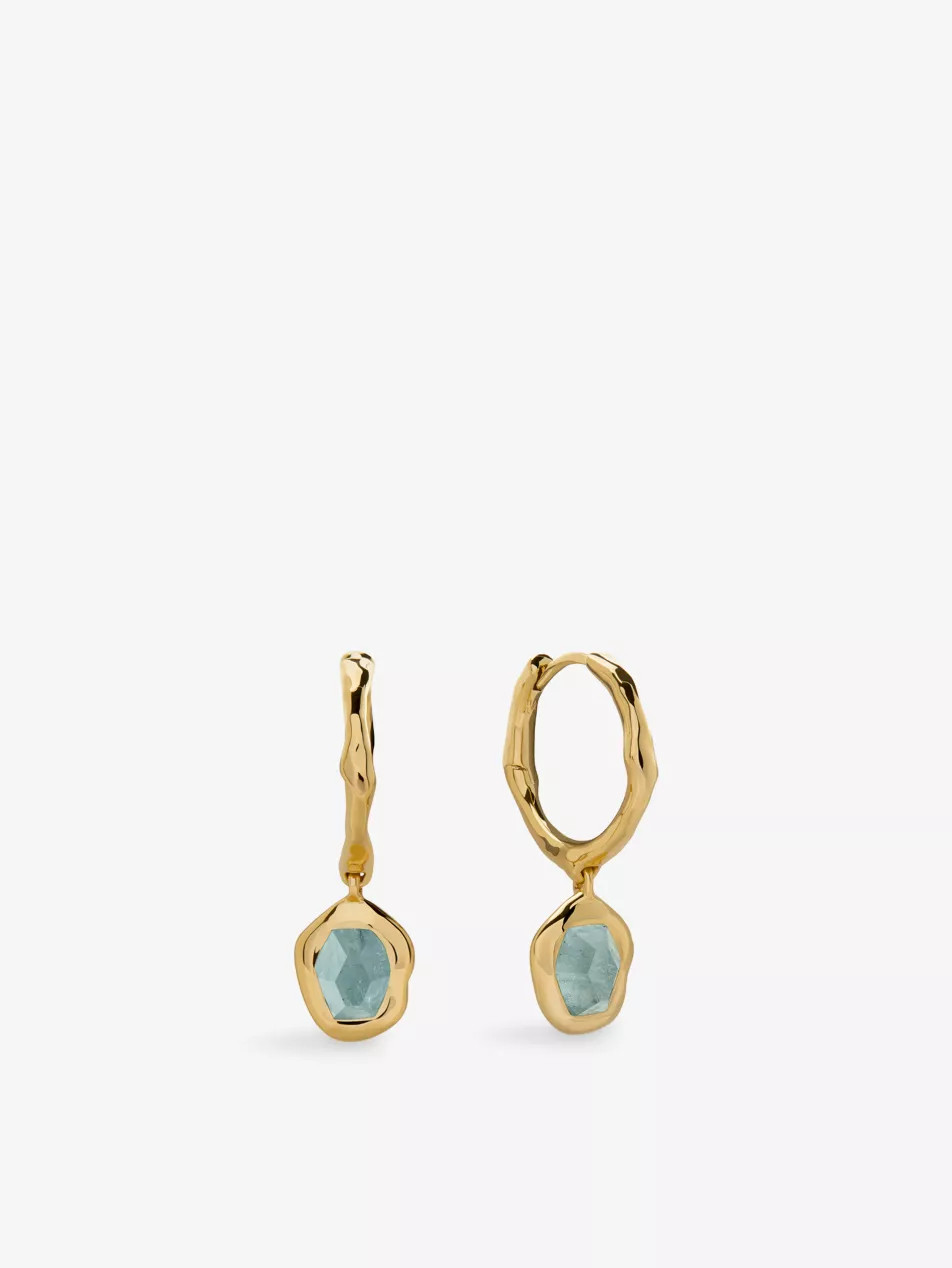 Odyssey 18ct Yellow Gold Vermeil and Aquamarine Huggie Earrings | Selfridges