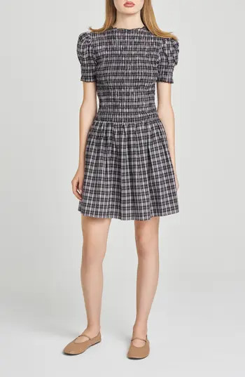 WAYF Eloise Smocked Dress in Black Plaid at Nordstrom Rack, Size X-Large | Nordstrom Rack