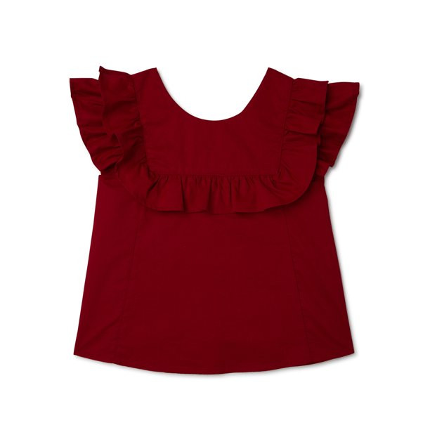 Wonder Nation Girls’ Button Back Ruffle Woven Top, Sizes 4-18 & Plus - Walmart.com | Walmart (US)