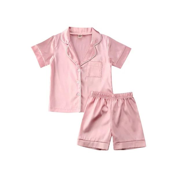 Musuos Toddler Baby Kids Satin Pajamas Set, Long Sleeve Button-Down Sleepwear PJs for Girls - Wal... | Walmart (US)