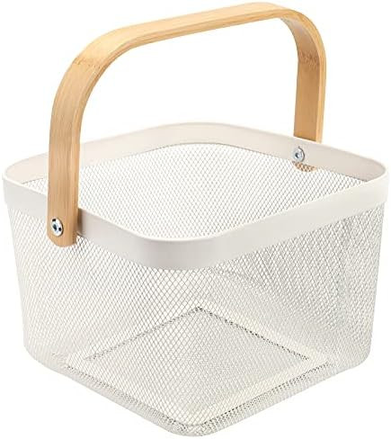Yopay Mesh Steel Fruit Basket Bin with Wood Handle, Multi-functional Hanging Storage Organizer fo... | Amazon (US)