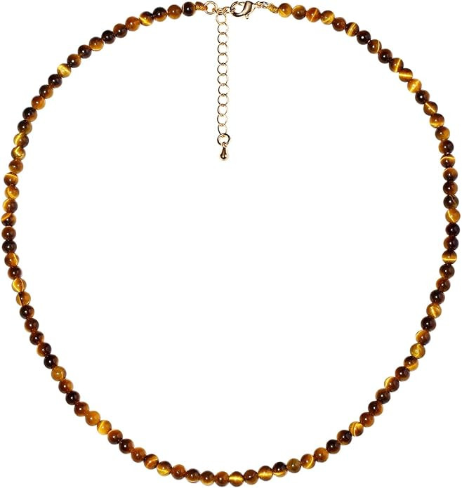 Simple Choker Necklace for Women Real Stone and Crystals Necklaces 4mm Beaded Choker Jewelry Medi... | Amazon (US)