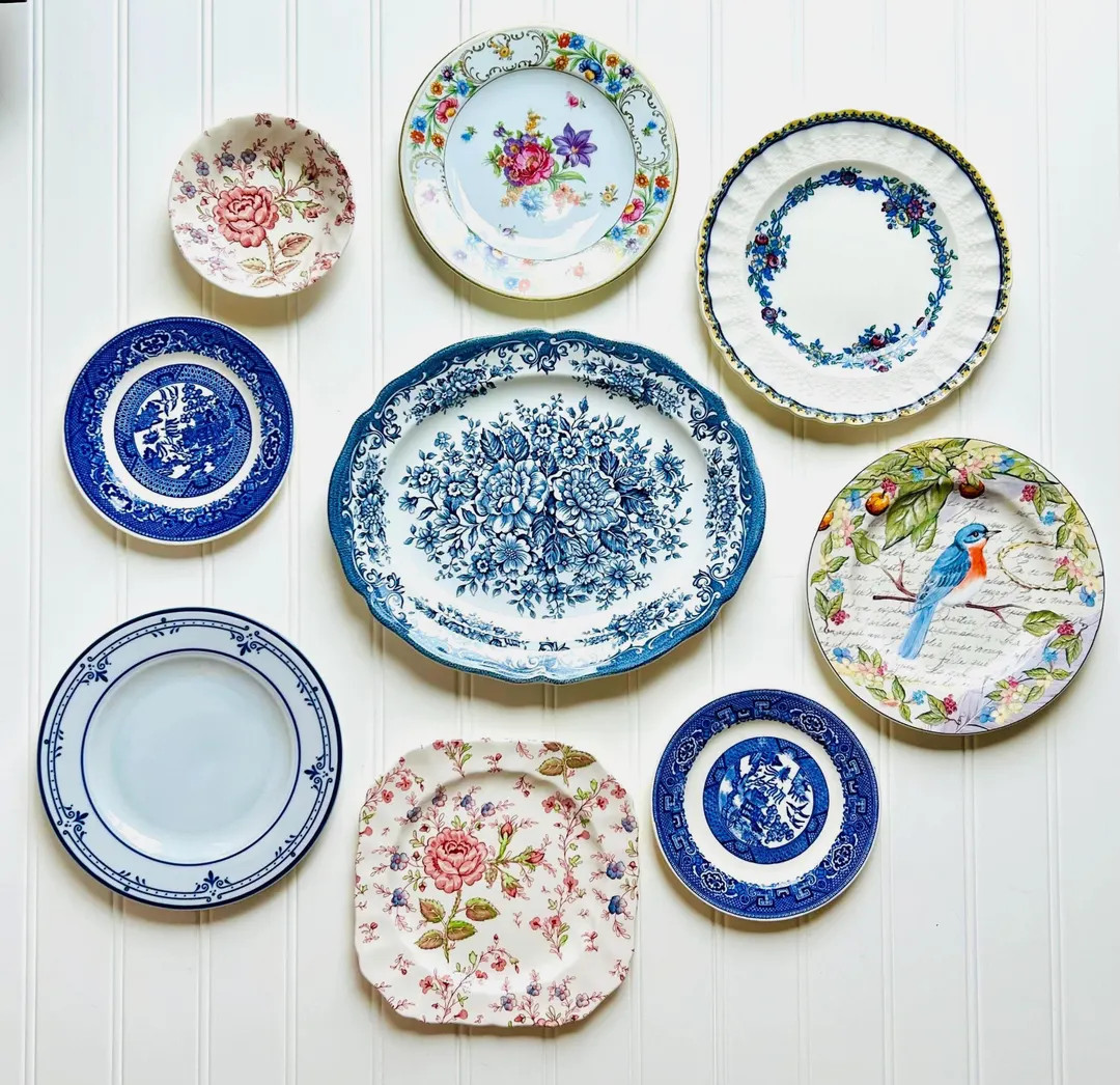 Vintage Wall Plate Collection, Mismatched Plates for Wall, Plate Collage Display, Home Wall Decor... | Etsy (US)