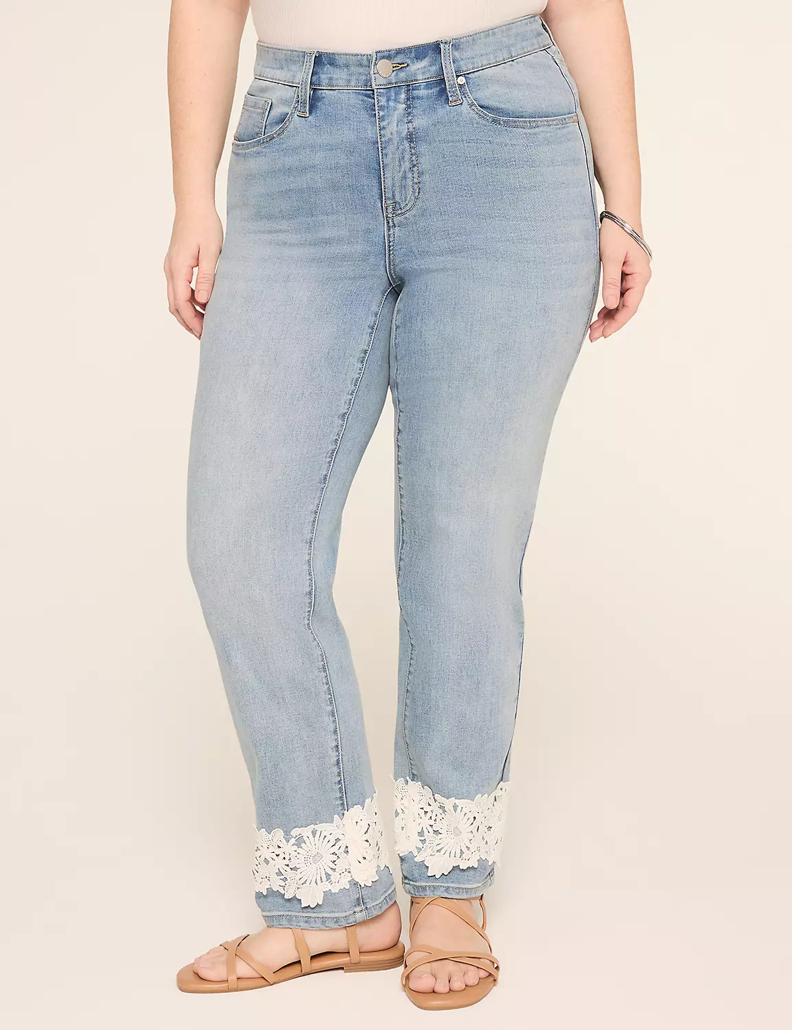 Mid-Rise Straight Lace Hem Jean | Lane Bryant (US)