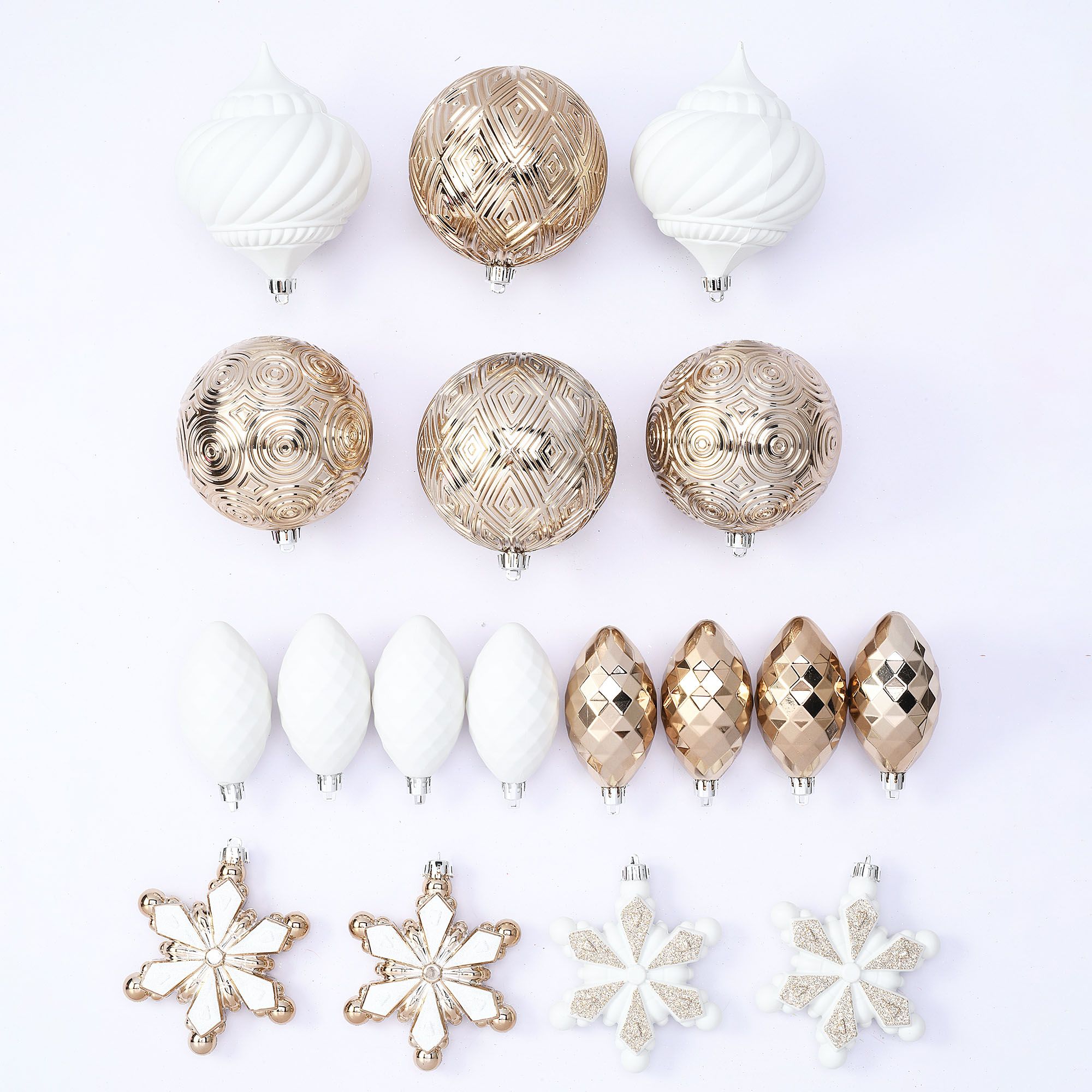Holiday Time 100 mm Shatterproof Christmas Ornaments, White & Champagne Gold, 18 Count | Walmart (US)