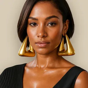 Gold Geometric Big Hoop Earrings: Chunky Bohemian Bold African Statement Jewelry | Etsy (Global)