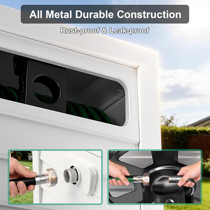 Metal Garden Hose Reel Box, Heavy Duty 150Ft 5/8" Large Capacity Hose Storage Deck Box with Hose ... | Amazon (US)