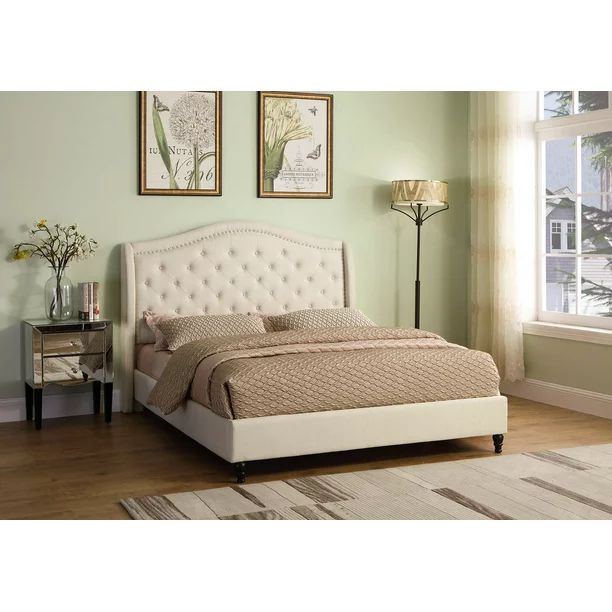 Best Master Furniture Tufted Upholstered Panel/Platform Bed Beige, Queen - Walmart.com | Walmart (US)