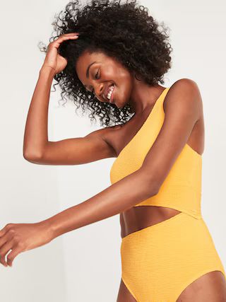 Textured One-Shoulder Side-Cutout One-Piece Swimsuit for Women | Old Navy (US)