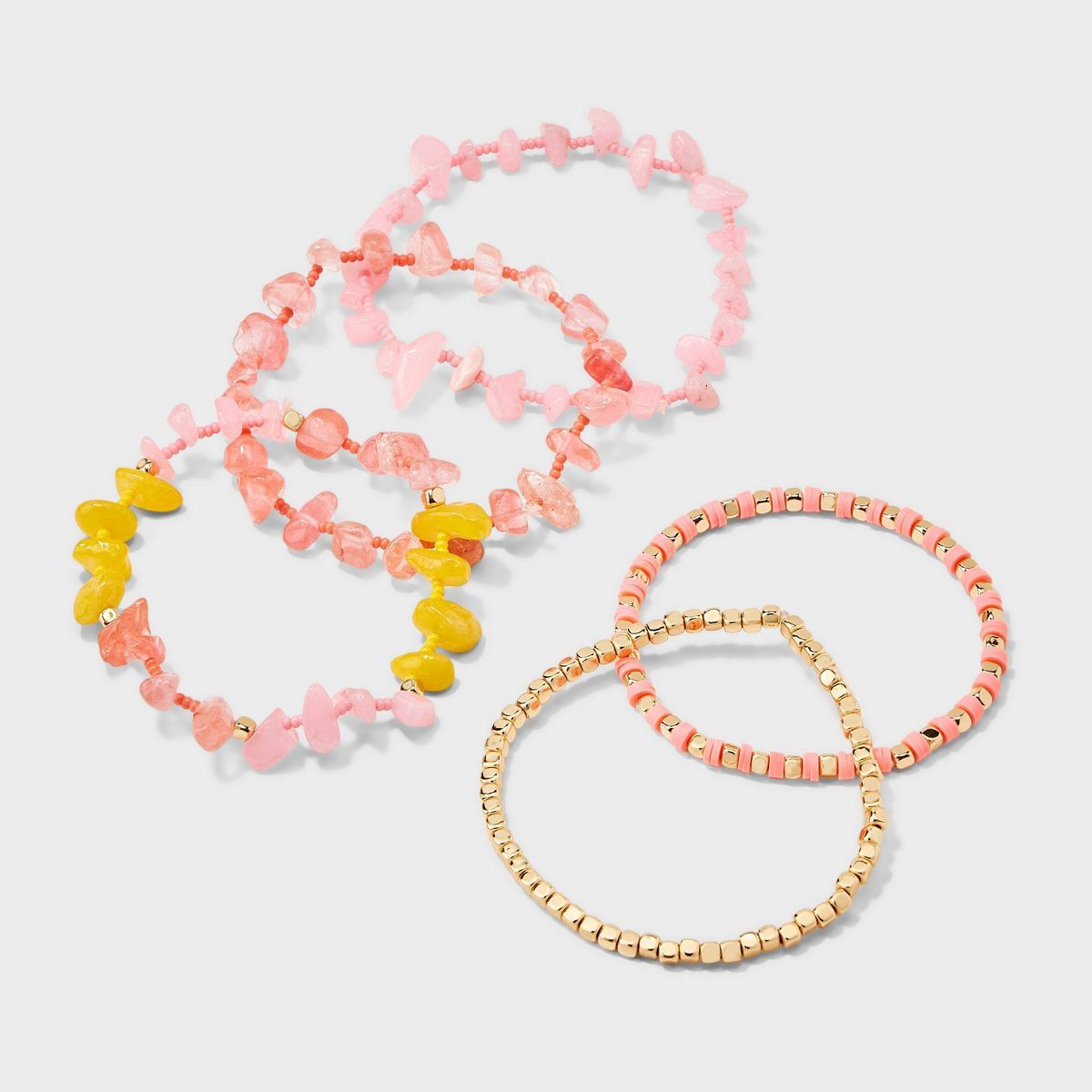Stretch Bracelet with Semi Precious Dyed Cherry Quartz Set 5pc - Universal Thread™ Pink/Gold | Target
