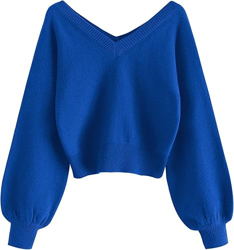 ZAFUL Women's Cropped Sweater V-Neck Long Sleeve Crop Sweater Pullover Jumper Knit Top | Amazon (US)