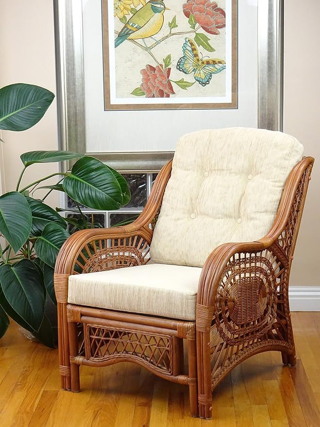 Malibu Lounge Armchair ECO Natural Rattan Wicker Handmade Design with Cream Cushion, Colonial (Li... | Amazon (US)