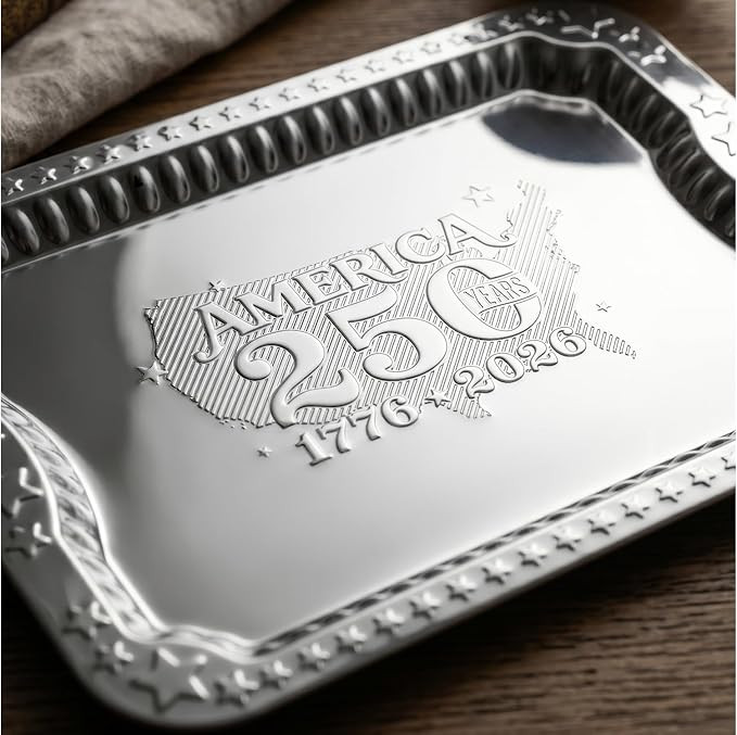 4 Pack America 250th Anniversary 1776-2026 Silver Serving Trays with 4 Patriotic Toothpick Flags,... | Amazon (US)