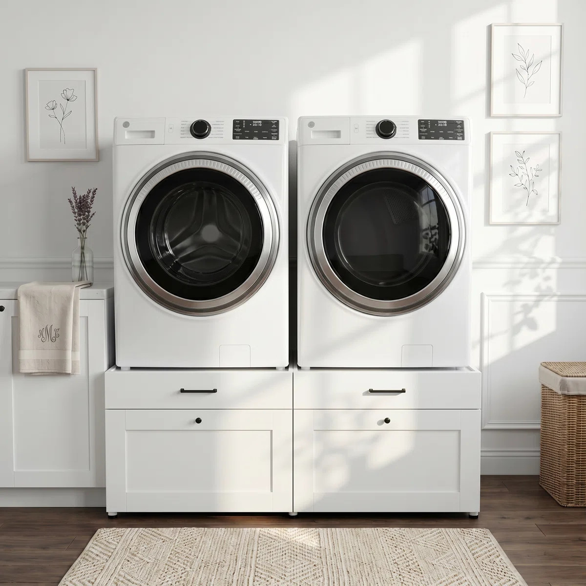 Dual Washer Cabinet With Drawers – Heavy Duty PB Board, Metal Legs, White Storage For Laundry R... | Wayfair North America