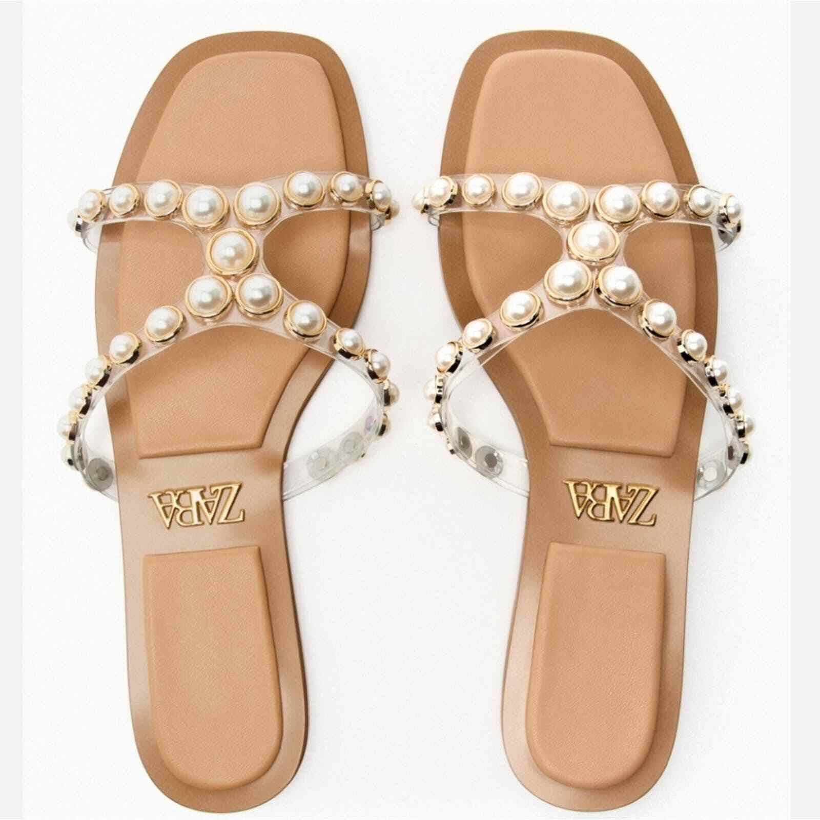 ZARA Flat Vinyl Pearl Bead Sandals 38 / 7.5 NWOT  | eBay | eBay US