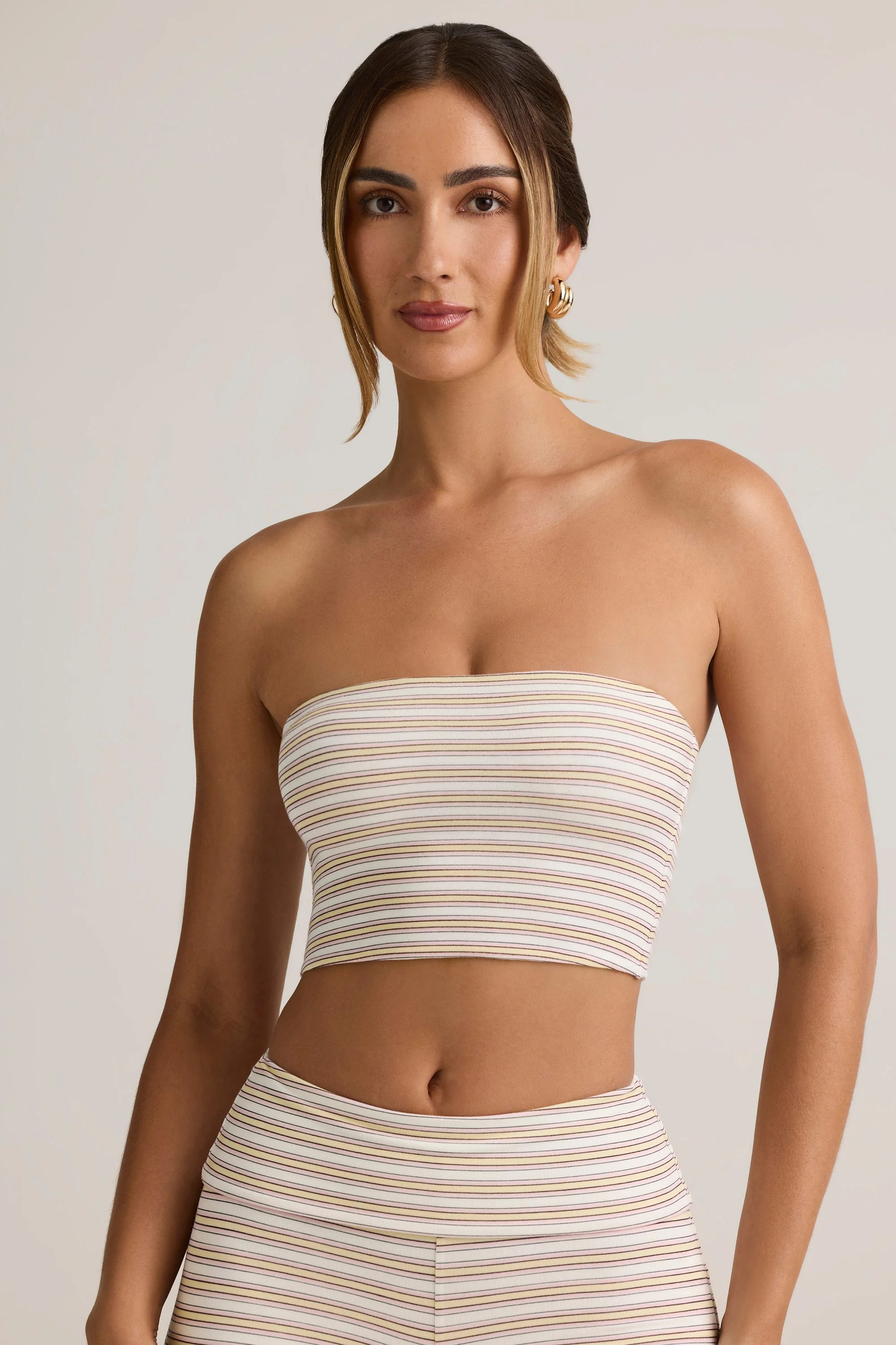 Modal Strapless Crop Top in Pink Yellow Stripe | Oh Polly
