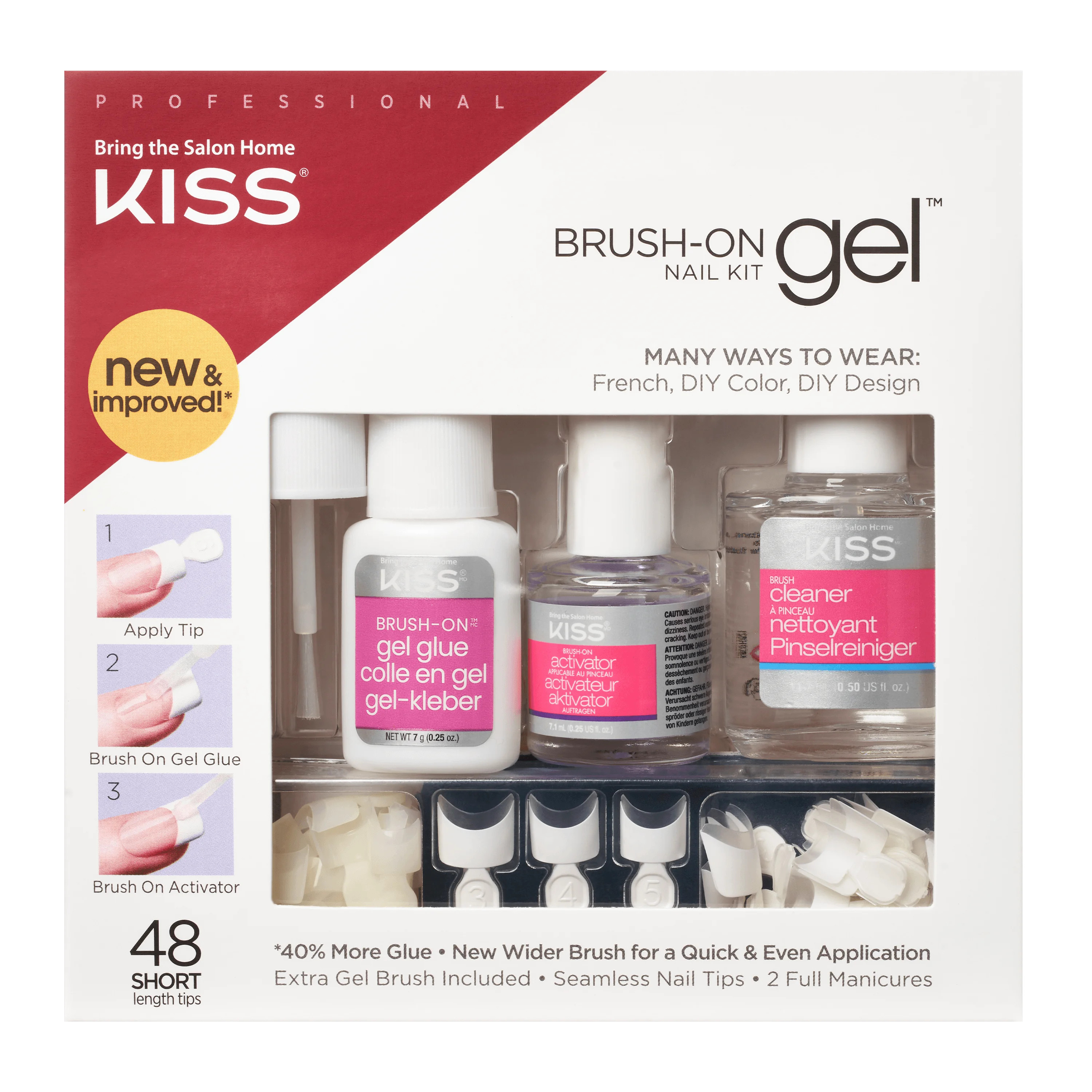 KISS, Press on Nails, Brush on Gel Nail Kit, White, Short Square, 48 Count | Walmart (US)