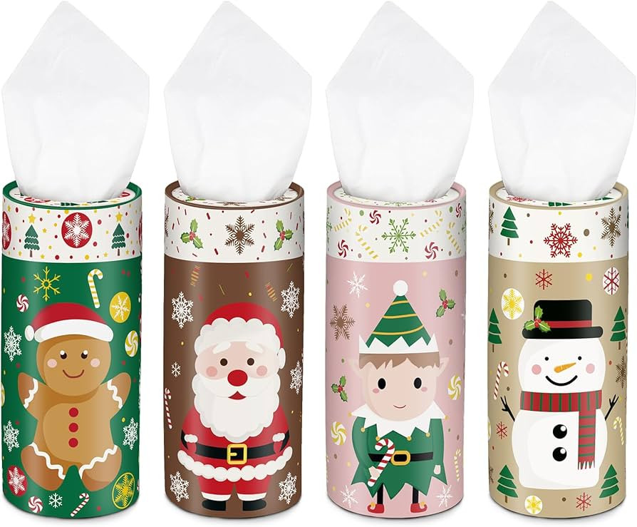 Christmas Car Tissue Holder - 4 Pack Round Tissue Boxes with Bulk Facial Tissues for Cup Holder -... | Amazon (US)