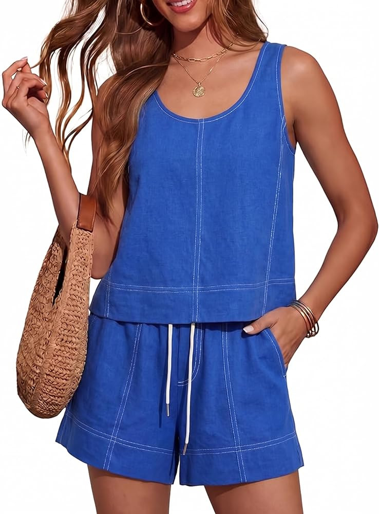 Tanming Womens 2 Piece Outfits Contrast Stitching Matching Sets A Line Tank Tops High Waist Short... | Amazon (US)
