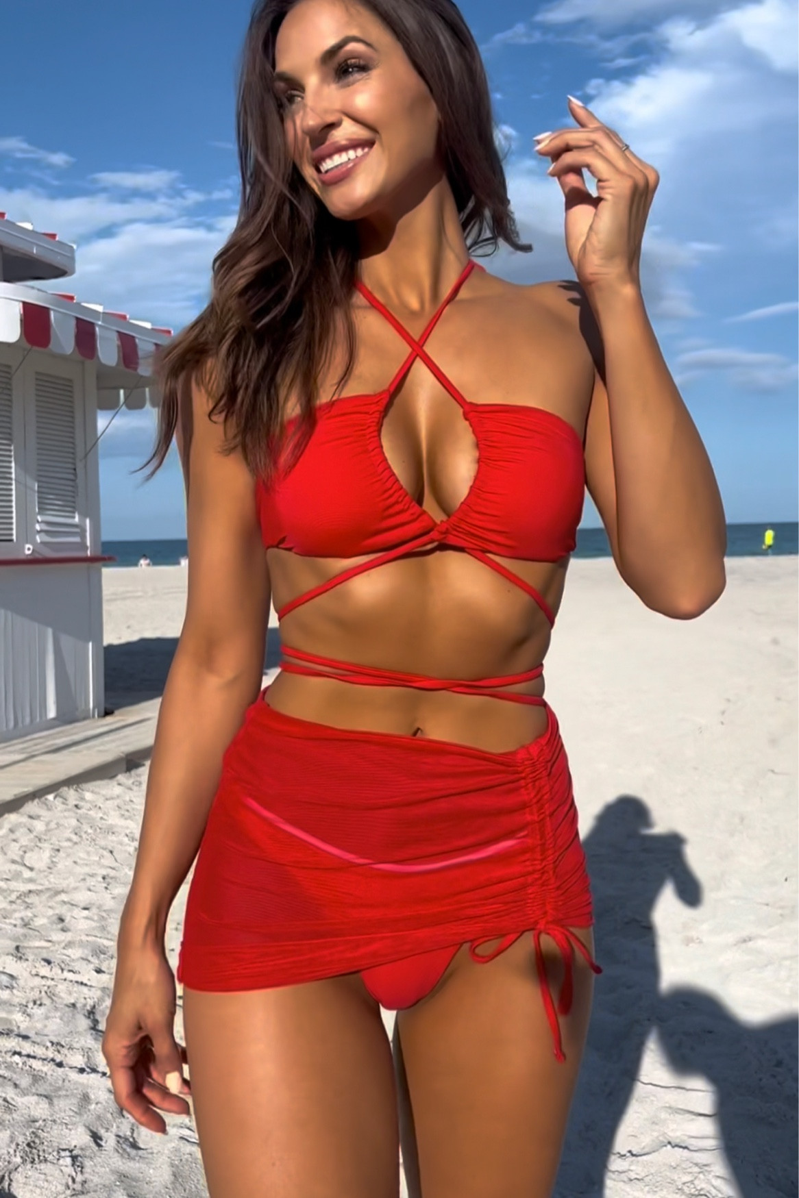 Red Criss cross bikini swimsuit! Red skirt cover up. Perfect for a beach vacation or resort wear!